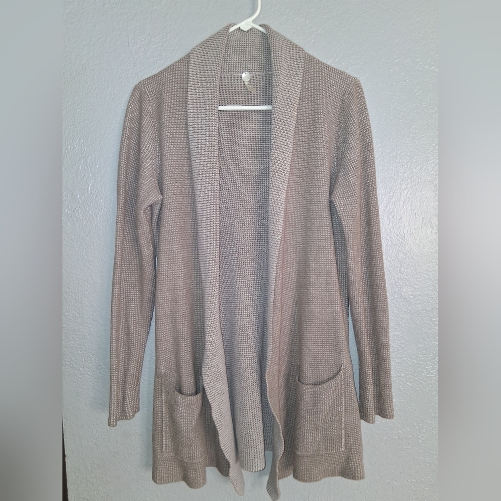 Margaret O'Leary Tan 100% Cotton Waffle Knit Cardigan Sweater S